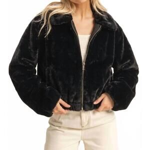 NEW HYFVE faux fur zip up jacket in black